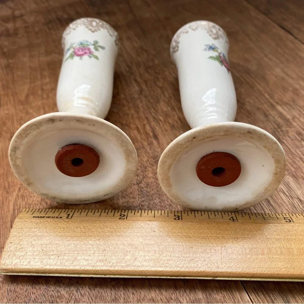 Vintage Victorian Porcelain Tall Salt and Pepper Shakers